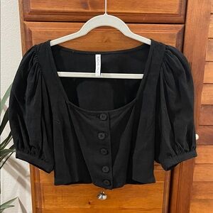 Rachel Pally • Kimmie Linen Crop Top • Black